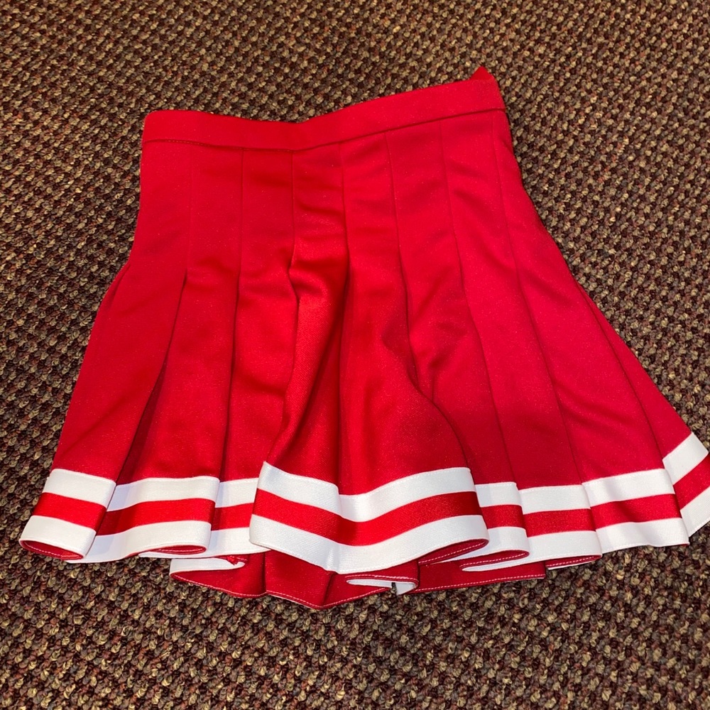 Red and white pleated skirt